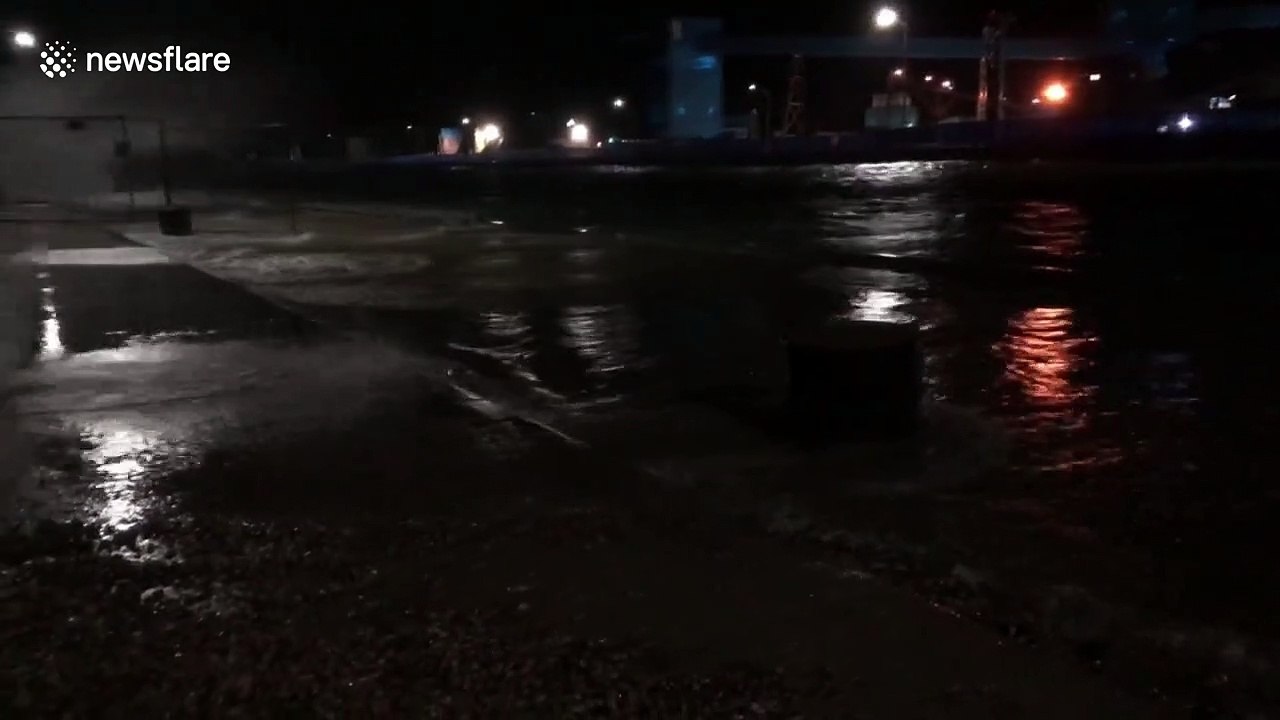 Ontario pier battered by high winds and storm surge