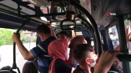 Minibüste sosyal mesafe hiçe sayıldı