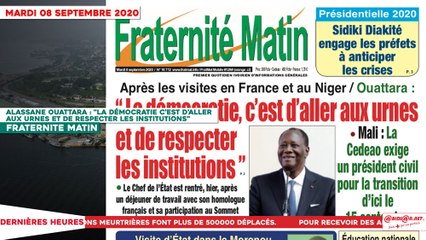 Le Titrologue du 08 Septembre 2020 : Alassane Ouattara,  « La démocratie c’est d’aller aux urnes et de respecter les institutions »