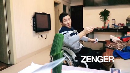 Paralympian splits beer cans, vegetables, eggs with playing cards