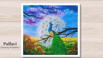 How to draw white and green Peacock painting __ Acrilic Painting __ Pallavi Draw