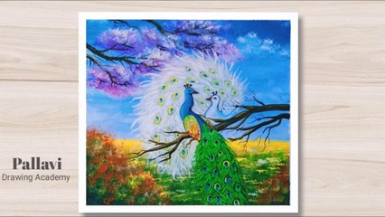 How to draw white and green Peacock painting __ Acrilic Painting __ Pallavi Draw