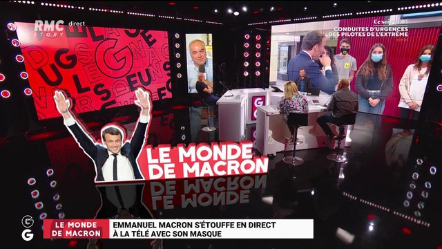 Le monde de Macron : Emmanuel Macron s'étouffe en direct à la télé avec son masque - 09/09