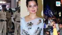 Kangana Ranaut arrives in  Mumbai amid protests at airport
