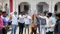 श्री राजपूत करणी सेना मूल द्वारा फ्रीगंज टावर पर संजय राउत का पुतला दहन कर विरोध प्रदर्शन किया गया