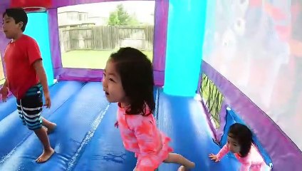 Ryan play with Inflatable Water Slide with family!!!