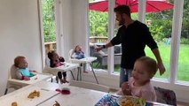 Toddler and Triplets Have a Laugh at Lunch