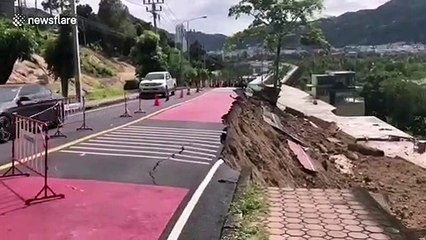 Road collapses after heavy rain in southern Thailand