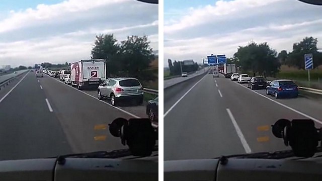 Des idiots font la queue pour prendre une sortie d'autoroute