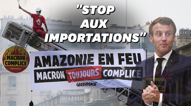 Macron toujours complice , les images de l'action coup de poing de Greenpeace devant l'Élysée