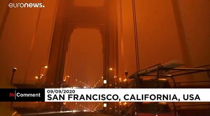 Orange skies in San Francisco's Bay Area as smoke blocks out the sun