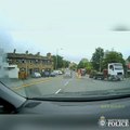 Dash cam footage shows moment driver overtakes lorry on wrong side of the road