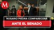 Rosario Piedra llega a Senado para comparecer tras toma de CNDH