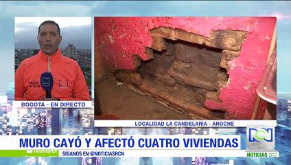 Fuertes lluvias provocaron la caída de un muro en el centro de Bogotá
