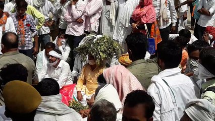 -खराब हुई फसल को सिर पर रखकर कलक्ट्रेट पहुंचे भाजपा प्रदेश मंत्री