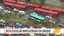 Accidente de tránsito en la autopista norte de Bogotá involucra a una ruta escolar