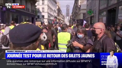 Gilets jaunes: une manifestation dans le calme dans l'autre cortège parisien, place de la Bourse