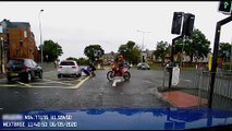 Police have released footage of the moment a biker slams into a car before fleeing the accident scene