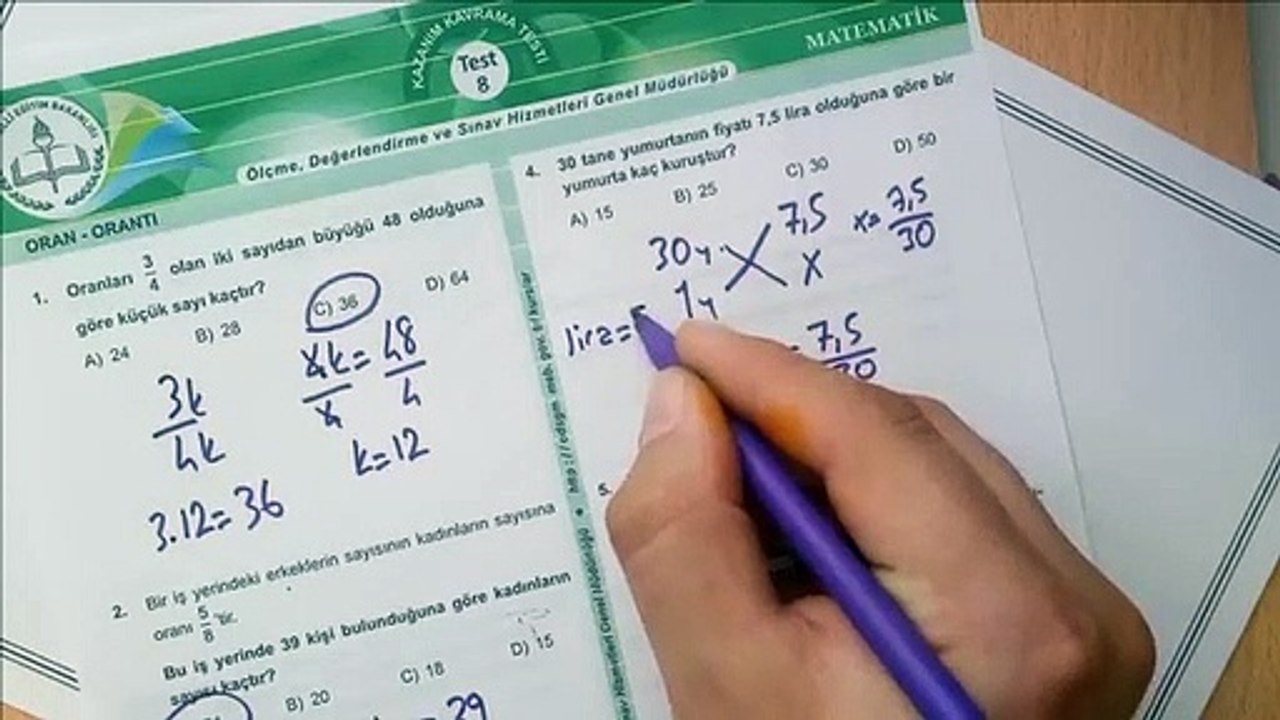 7.Sınıf MATEMATİK Oran Orantı Kazanım Testi 8  Bursluluk #CkmkAkademi