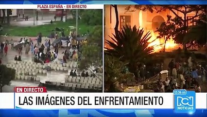 Impactantes imágenes de los disturbios en la Plaza España en Bogotá