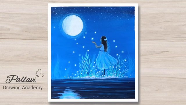 How to draw a girl looking the moon __ step by step night painting __ Pallavi Dr