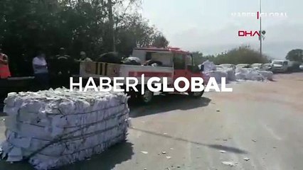 Freni boşalan kamyonu park halindeki araçların üzerine sürdü, 9 araç hasar gördü