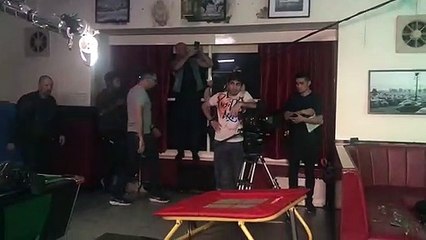 Whaley Bridge gym owner Jon Santry recreates a classic scene from Terminator 2 for a documentary about Eddie Hall