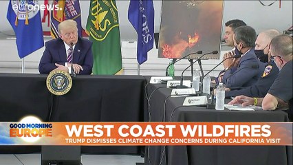 Download Video: US wildfires: Donald Trump dismisses science and predicts cooler temperatures