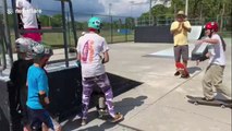 Boy lands first ever kickflip and thrilled with excitement