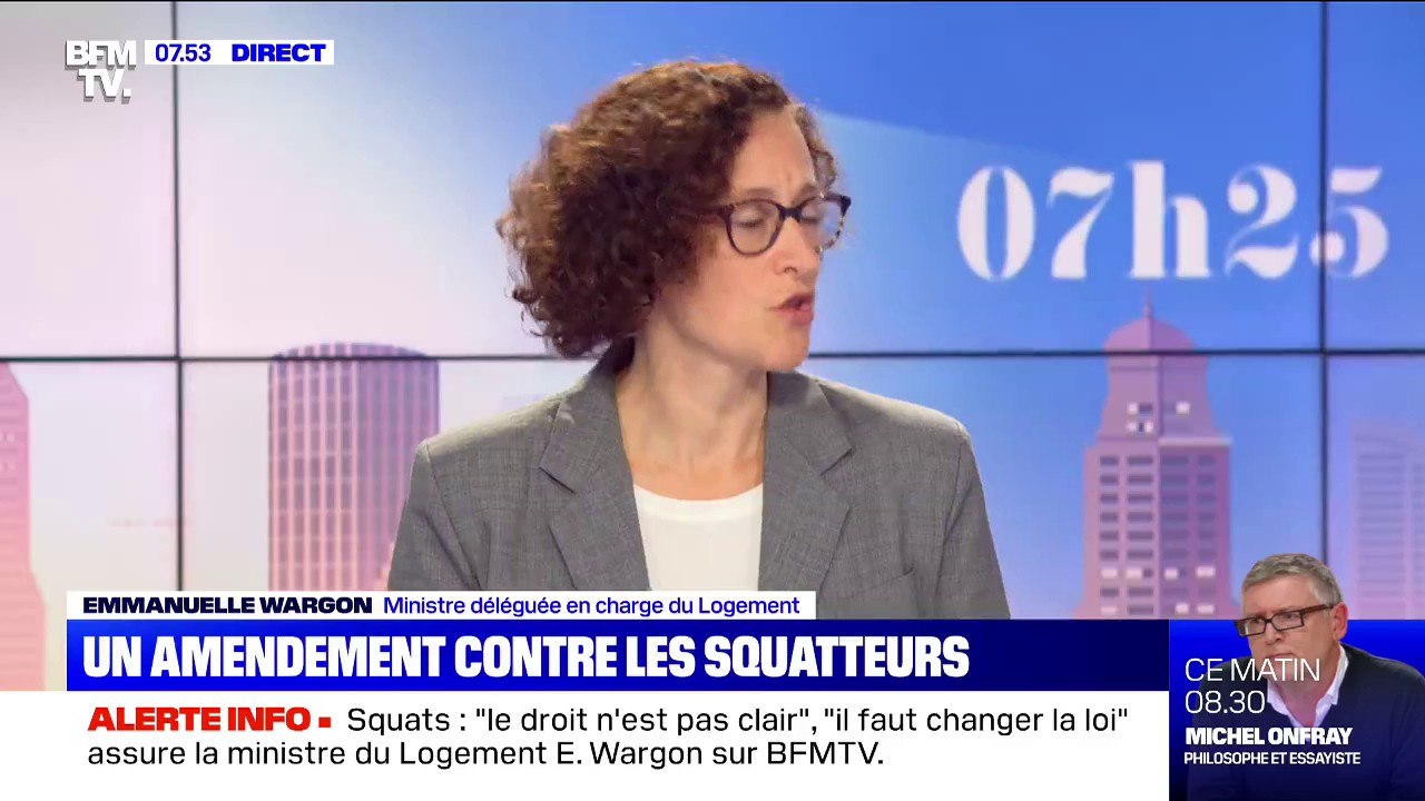 Squatteurs: la ministre du Logement Emmanuelle Wargon estime que "le droit n'est pas clair" et souhaite "changer la loi"