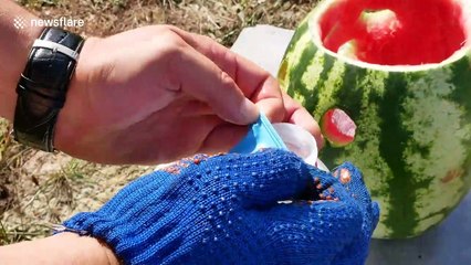 Elephant toothpaste erupts from a watermelon in this YouTuber's experiment