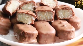 Homemade Bounty Bar for kids - How to make Coconut Chocolate Bar - No condensed milk and milk powder