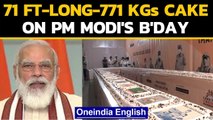 Surat: 71 feet long cake weighing 771 KGs on PM Modi's birthday | Oneindia News