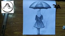 Girl with an umbrella||easy pencil drawing for beginners||tutorial||step-by-step||