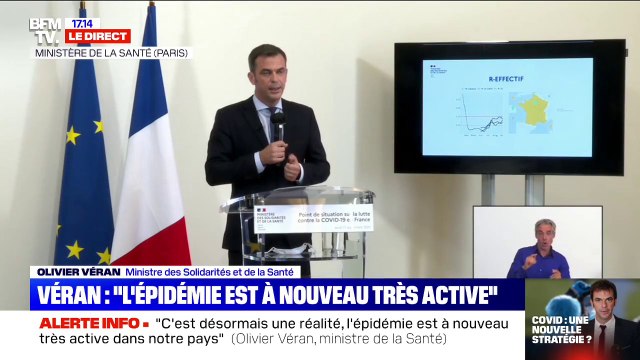 Olivier Véran: Le taux d'incidence est en hausse constante (...) le facteur R reste supérieur à 1 au niveau national