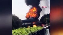 Almanya'da otoyolda kaza yapan yakıt tankeri alev aldı