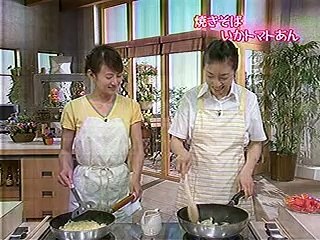 QP３分クッキング　焼きそばイカトマトあん　小川聖子　アシスタント：馬場典子　