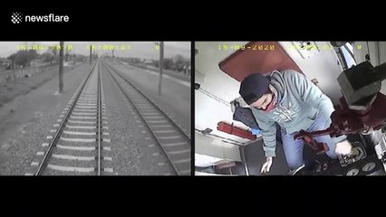 Train driver narrowly avoids running over child on tracks in Argentina