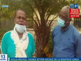 RTG / Remise de masques et bacs à ordures à Koula-Moutou par la senatrice Longa