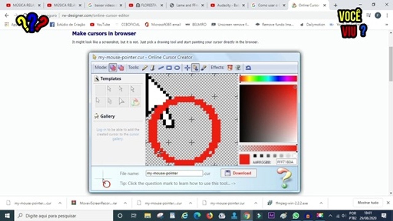 CURSOR COM CIRCULO VERMELHO AMARELO PARA TUTORIAIS
