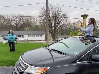 Girl Plays Trumpet From Car Wishing Happy Birthday to Quarantined Friend