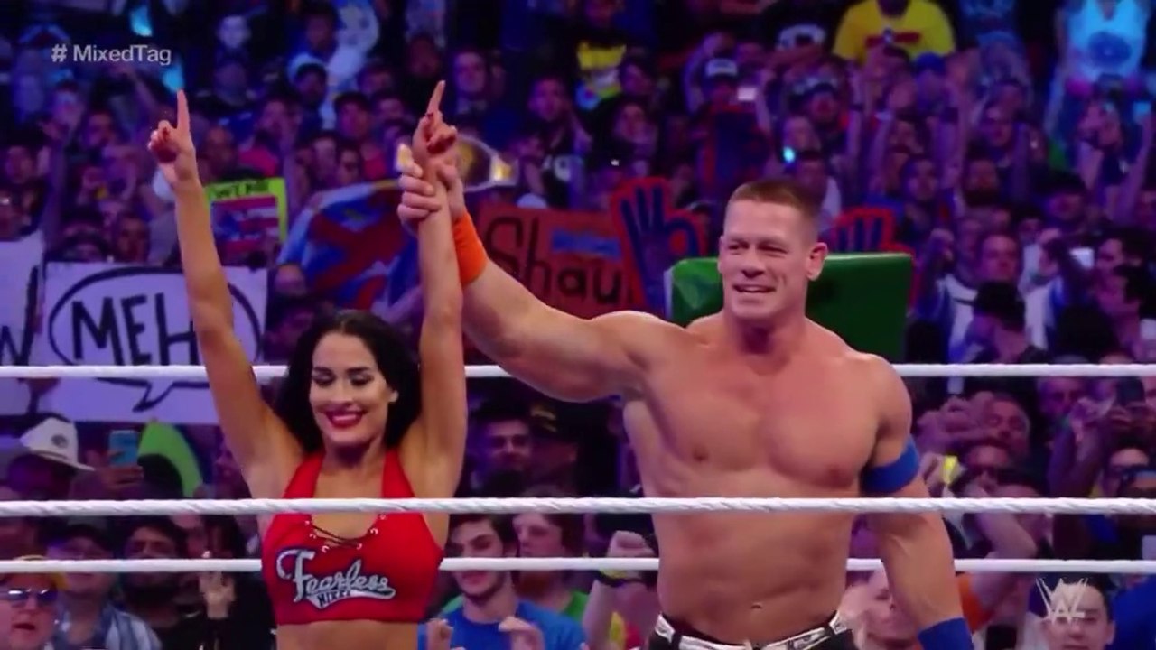 #johncena #nikkibella vs #themiz #maryse in #wrestlemania and john cena in ring #purposal to nikki bella