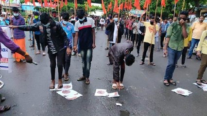 நீட் தேர்வை எதிர்க்கும் நடிகர் சூர்யாவை கண்டித்து கோவையில் இந்து இளைஞர் முன்னணியினர் போராட்டம்