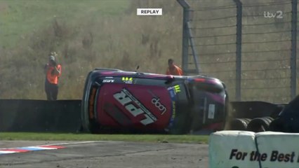 Mini Challenge 2020 Thruxton Wells Huge Crash Roll  Fire