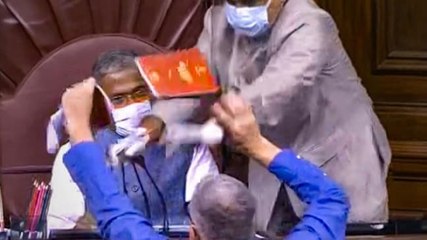 Watch: Chaos in Rajya Sabha during passage of farm bills caught on camera