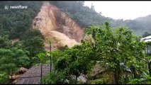 Moment landslide hits Lepa Rada district in northeast India, killing two