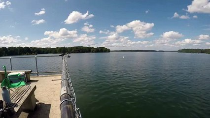 Il fait tomber sa canne à pêche à l'eau