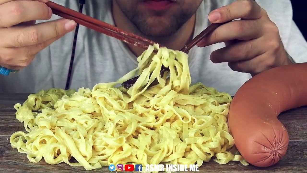 ASMR CHEESY NOODLES + KIELBASA | EATING SOUND (NO TALKING)  BEST SOUND