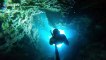 Look away if you're claustrophobic! Free diver swims through tiny tunnels in Menorca