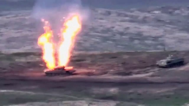 2 Azerbaijani Vehicles in Flames - Sep. 27, 2020